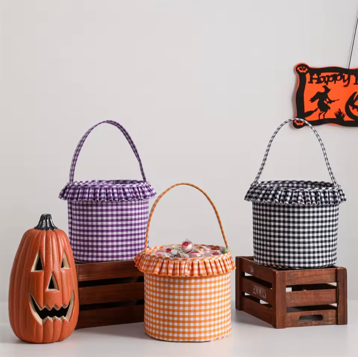 Gingham Halloween Buckets