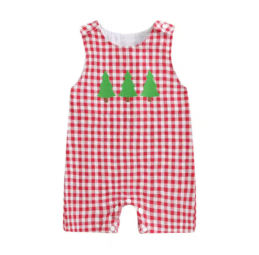 Red Gingham Christmas Tree Romper