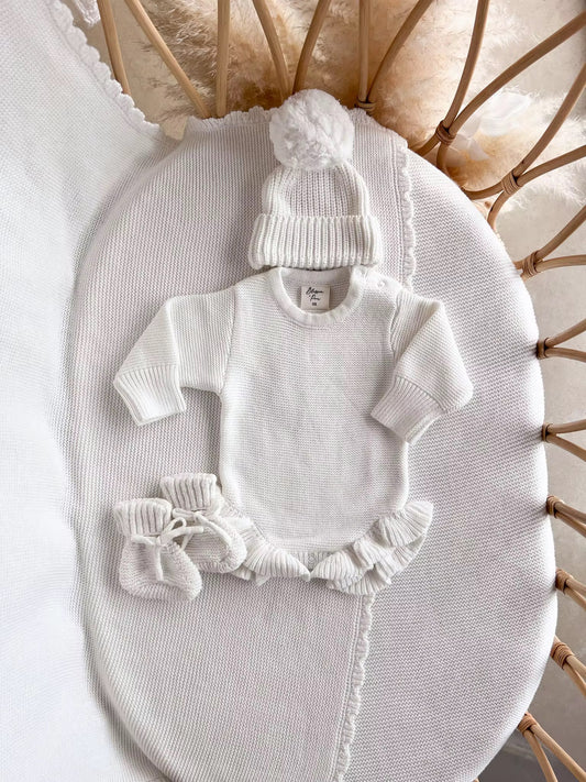 White Ruffle Romper with 1 accessory